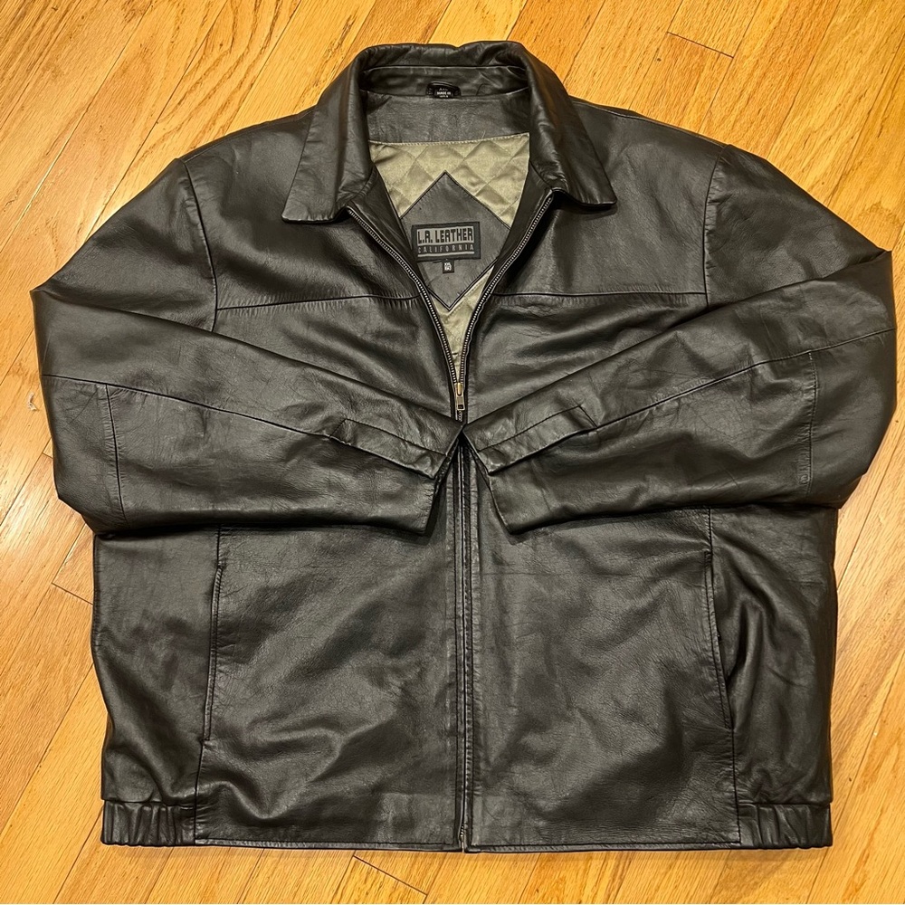 Black 100% Leather Jacket Vintage By L.A. LEATHER Size XXL Men
